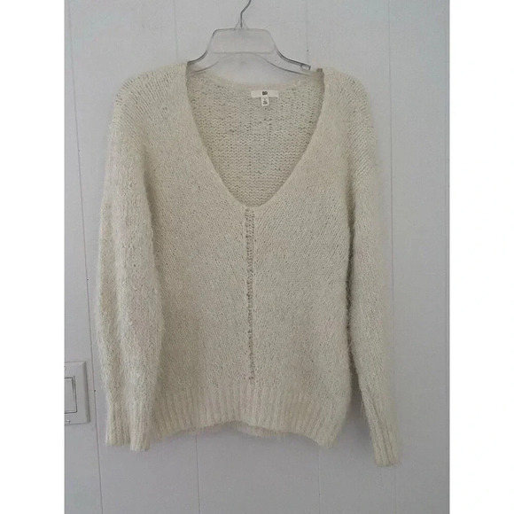 BP. Women's Ivory V-Neck Eyelash Soft Chenille Sweater, Size Small - Picture 1 of 7